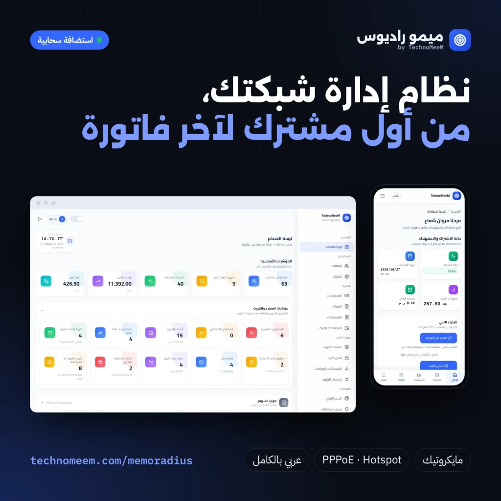 ميمو راديوس: لوحة التحكم وبوابة المشترك على الموبايل